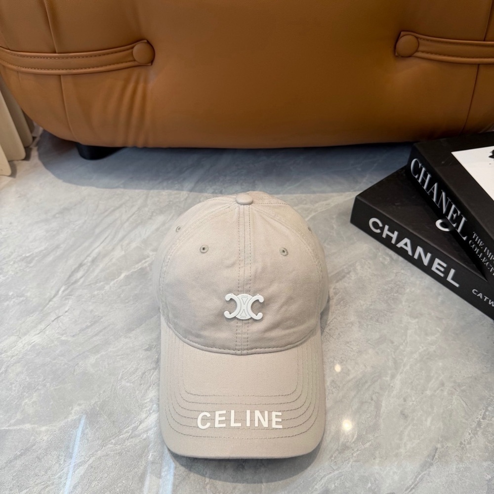 Celine Beige Cotton Baseball Cap with Raised Logo